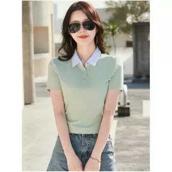Женская весенне-летняя короткая секция Slim Collision Color T-shirt Temperament Simple High Waist Short Tops 3XL чёрный