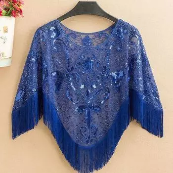 Женская весенне-летняя кружевная накидка с вышивкой и пайетками, пуловер, блузка, свободная рубашка большого размера, шаль с кисточками, вечерняя вечеринка XL красный