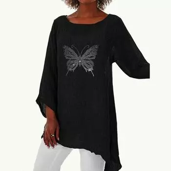 Женская весенне-летняя модная длинная рубашка, женская повседневная тонкая рубашка с длинным рукавом 3/4, свободная рубашка размера плюс с круглым вырезом и принтом S белый