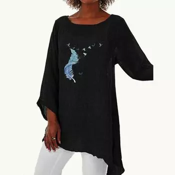 Женская весенне-летняя модная длинная рубашка, женская повседневная тонкая рубашка с длинным рукавом 3/4, свободная рубашка размера плюс с круглым вырезом и принтом S белый