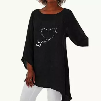 Женская весенне-летняя модная длинная рубашка, женская повседневная тонкая рубашка с длинным рукавом 3/4, свободная рубашка размера плюс с круглым вырезом и принтом S белый