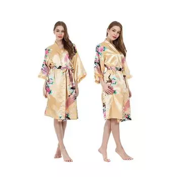 Женская весенне-летняя модная шелковая ночная рубашка с имитацией павлина и пижама, халат со средними рукавами, большая домашняя пижама XXXL