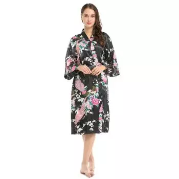 Женская весенне-летняя модная шелковая ночная рубашка с имитацией павлина и пижама, халат со средними рукавами, большая домашняя пижама XXXL