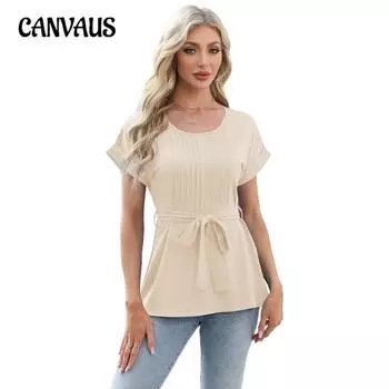 Женская весенне-летняя новая повседневная рубашка с оборками и круглым вырезом с коротким рукавом, модная блузка S абрикосовый