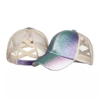 Женская весенне-летняя новинка с постепенным изменением цвета, ярко-розовая, двойная перекрестная эластичная сетка, конский хвост, бейсболка, кепка от солнца Adjustable