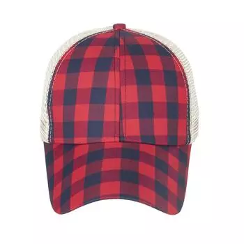 Женская весенне-летняя новинка в клетку, эластичная сетчатая бейсболка с конским хвостом, кепка от солнца, шляпа от солнца Adjustable красный