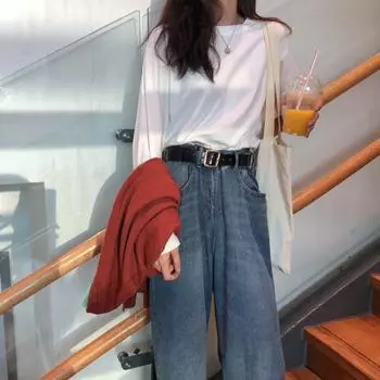 Женская весенне-летняя одежда, однотонная футболка с длинными рукавами, тонкая рубашка с круглым вырезом и низом S белый