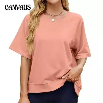 Женская весенне-летняя однотонная нить с круглым вырезом и рукавом средней длины, свободная футболка с капюшоном S чёрный