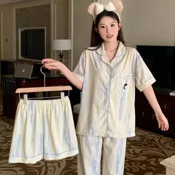 Женская весенне-летняя пижама в стиле Ins, домашняя одежда, комплект из трех предметов, пижама с короткими рукавами для девочек, домашняя одежда, сладкий стиль M