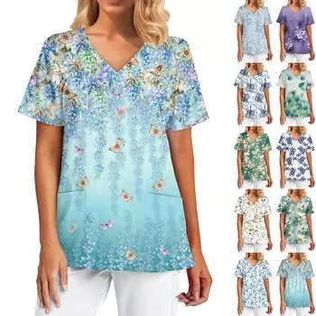 Женская весенне-летняя повседневная однотонная свободная футболка с круглым вырезом и коротким рукавом XXL синий