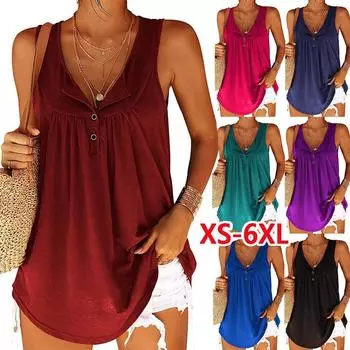 Женская весенне-летняя повседневная рубашка без рукавов большого размера на пуговицах, однотонная свободная футболка S