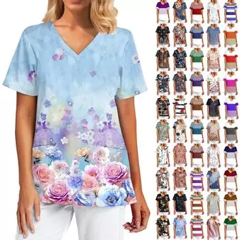 Женская весенне-летняя повседневная свободная футболка с v-образным вырезом и короткими рукавами с принтом L чёрный