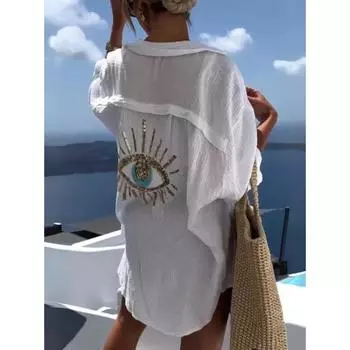 Женская весенне-летняя рубашка с длинным рукавом, повседневная рубашка большого размера с длинным рукавом, пляжная рубашка с принтом 5XL