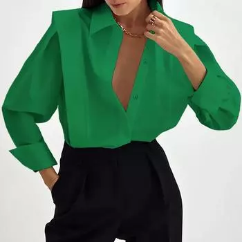 Женская весенне-летняя рубашка с французским прямым углом и длинным рукавом, однотонная, универсальная, белая S зелёный
