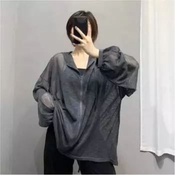 Женская весенне-летняя рубашка средней длины с капюшоном и кондиционером, тонкая куртка с длинными рукавами и защитой от солнца 4XL белый