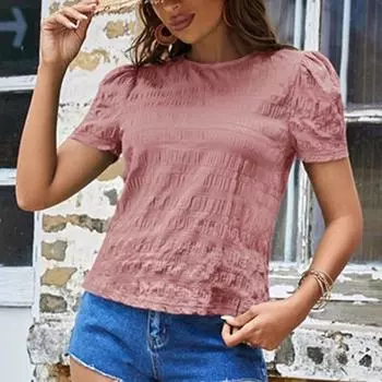 Женская весенне-летняя рубашка в клетку с круглым вырезом, повседневная рубашка с короткими рукавами S красный