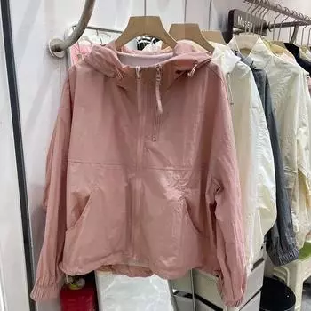 Женская весенне-летняя свободная короткая куртка с капюшоном, однотонная простая солнцезащитная одежда с длинными рукавами 2XL белый