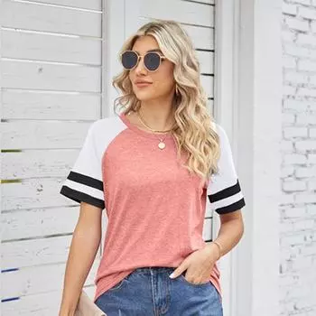 Женская весенне-летняя свободная полосатая футболка с круглым вырезом и короткими рукавами S белый