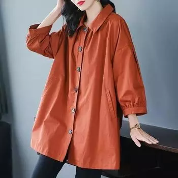 Женская весенне-летняя свободная повседневная ветровка средней длины большого размера XXXXXXL чёрный