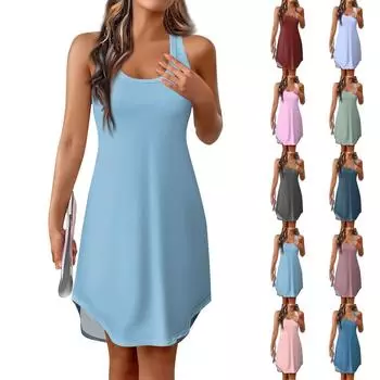 Женская весенне-летняя темпераментная мода с круглым вырезом, однотонный короткий жилет, тонкое платье L синий