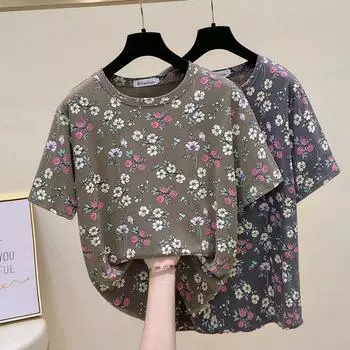 Женская весенне-летняя тонкая футболка больших размеров с круглым вырезом и принтом, свободная, тонкая, модная 5XL