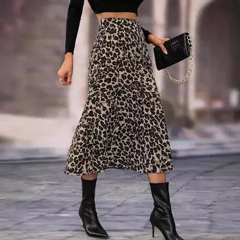 Женская весенне-летняя юбка с высокой талией и леопардовым принтом, облегающая бедра S