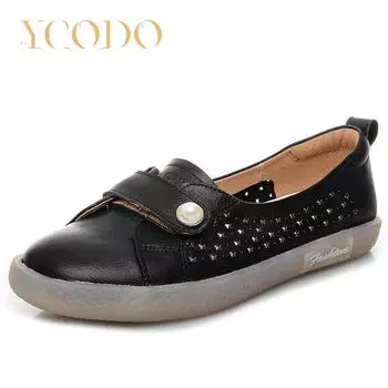 Женская весенне-летняя женская обувь из дышащей коровьей кожи на мягкой подошве, кожаная нескользящая обувь для беременных на полой плоской подошве 41 белый