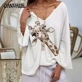 Женская весенне-осенняя блузка больших размеров с принтом, топ