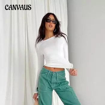 Женская весенне-осенняя блузка, нестандартная узкая рубашка с круглым вырезом, однотонные топы с длинными рукавами S чёрный