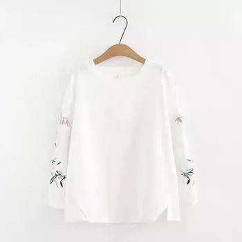 Женская весенне-осенняя блузка с длинными рукавами и вышивкой, базовое пальто большого размера, футболка, женское белое пальто в стиле ретро, рубашка XXXXL белый