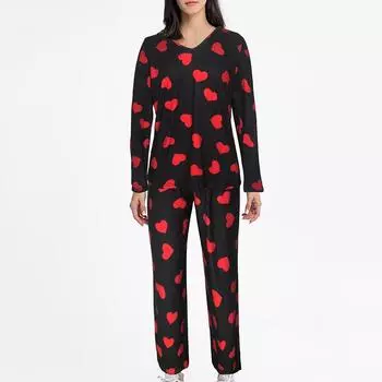 Женская весенне-осенняя домашняя одежда с длинными рукавами и принтом любви, пижамный костюм, одежда для сна S темно-синий