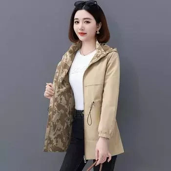 Женская весенне-осенняя двусторонняя куртка с капюшоном, куртка средней длины с длинными рукавами, уличная ветрозащитная куртка 4XL