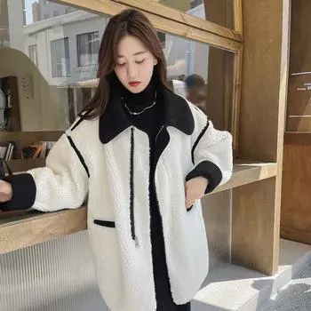 Женская весенне-осенняя и зимняя куртка из искусственного меха ягненка, однотонная куртка с лацканами, шерстяная цельная Свободная куртка и пальто