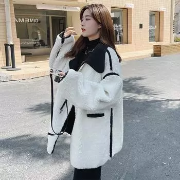 Женская весенне-осенняя и зимняя куртка из искусственного меха ягненка, однотонная куртка с лацканами, шерстяная цельная Свободная куртка и пальто