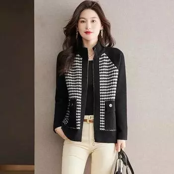 Женская весенне-осенняя короткая повседневная бейсбольная форма с длинными рукавами и воротником-стойкой в стиле темперамент 2XL чёрный