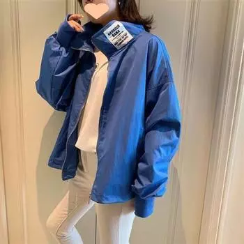 Женская весенне-осенняя куртка большого размера с воротником-стойкой, свободная тонкая солнцезащитная одежда с буквенным принтом 3XL