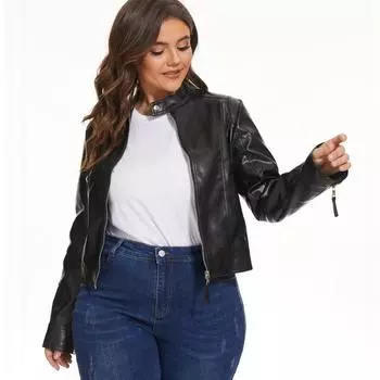 Женская весенне-осенняя куртка из искусственной кожи, повседневная тонкая мягкая куртка из искусственной кожи, женское пальто, базовая уличная одежда S чёрный