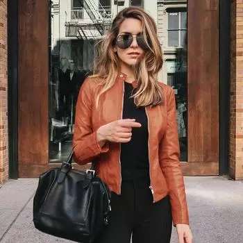 Женская весенне-осенняя куртка из искусственной кожи на молнии, кожаный модный короткий тонкий однотонный кардиган, костюм, топы XXL