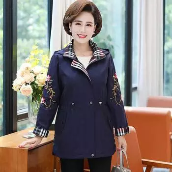 Женская весенне-осенняя куртка с капюшоном, повседневная куртка с вышивкой на молнии и цветными блоками 5XL