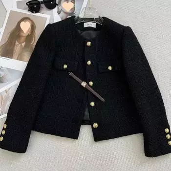 Женская весенне-осенняя куртка с круглым вырезом и маленькими духами, изысканные топы 2XL чёрный