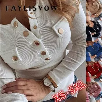 Женская весенне-осенняя модная футболка с длинным рукавом с тонкой и тонкой пряжкой XXXXXL белый