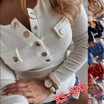 Женская весенне-осенняя модная футболка с длинным рукавом с тонкой и тонкой пряжкой 5XL белый