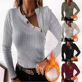 Женская весенне-осенняя модная футболка с длинным рукавом с тонкой и тонкой пряжкой S серый