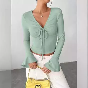 Женская весенне-осенняя модная сексуальная футболка Wild Slim Thin с длинным рукавом S чёрный