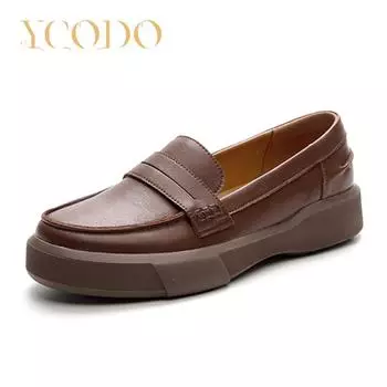 Женская весенне-осенняя обувь из натуральной кожи в стиле ретро с мягкой подошвой, ручная обувь для четырех сезонов, низкие туфли с круглым носком и короткими рукавами, большой размер 43 чёрный