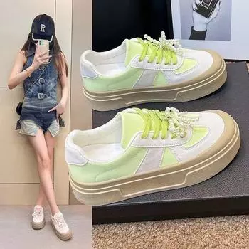 Женская весенне-осенняя обувь на толстой подошве Niche Sports Casual Pops Shoes Hundred Tie Small White Shoes Board Shoes 35 розовый