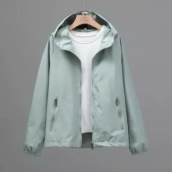 Женская весенне-осенняя однотонная куртка на молнии с капюшоном большого размера, свободная повседневная ветровка XS