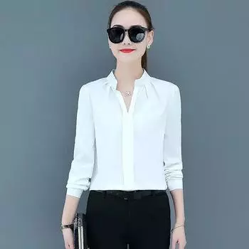 Женская весенне-осенняя однотонная нижняя рубашка с длинными рукавами, повседневная тонкая блузка 3XL