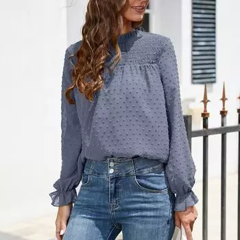 Женская весенне-осенняя однотонная шифоновая блузка с круглым вырезом, блузки с длинными рукавами, черный, белый, красный топ S абрикосовый