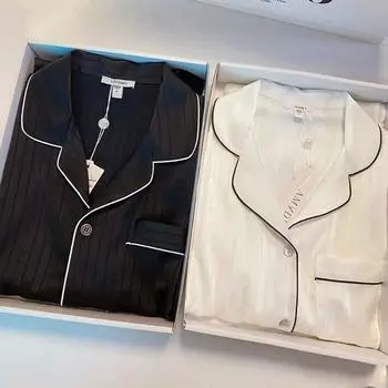 Женская весенне-осенняя пижама из ледяного шелка с длинными рукавами, легкие роскошные пижамы для дома, костюм для пар, пижамный комплект для пожилых людей M белый